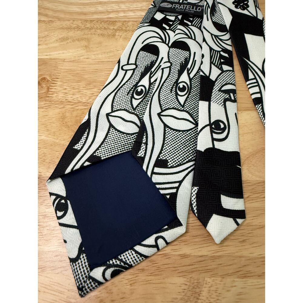 Fratello Men's Hand Made Neck Tie Picasso Inspired Black & White - Picture 3 of 13